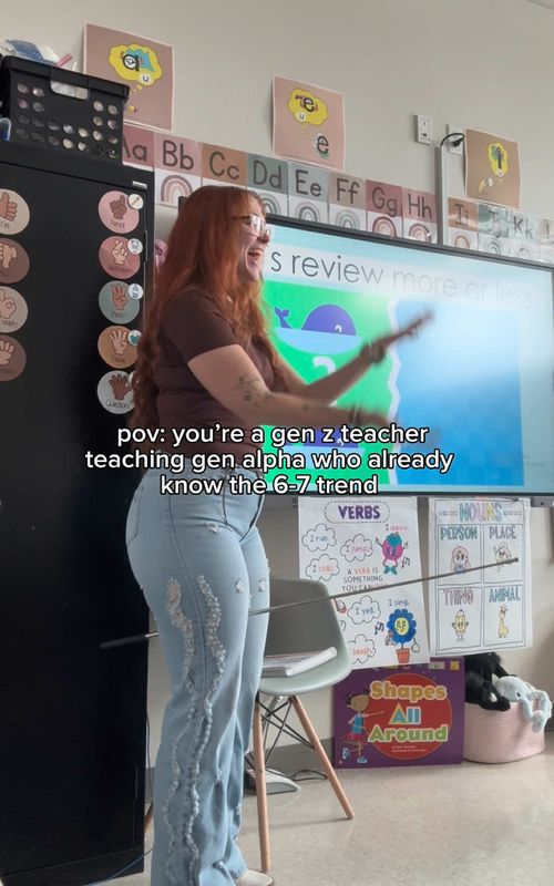 can I be honest? & I must say, I think I live under a rock because I had no idea what 6-7 was until my kindergarteners started saying it in class DURING EVERY MATH LESSON 🤣 hey, whatever they like I’m down for! As long as it keeps them engaged 💓🤏🏼 #teacher #teacherlife #kindergarten #67 #sarajames 